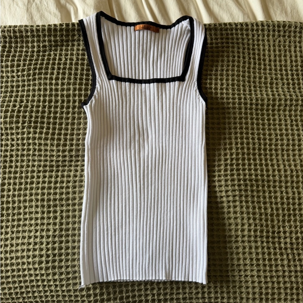 Stretchy Ribbed White and Black Tank Top